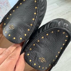 Coach Kids Black Moccasins with Gold Studs